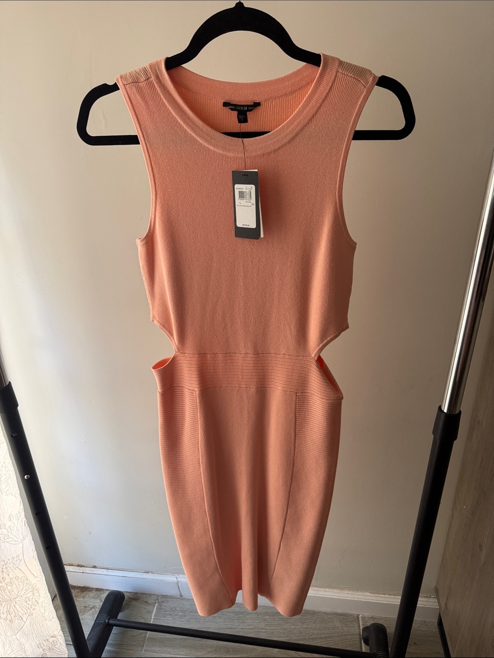 Guess Peach Cutout Midi Dress